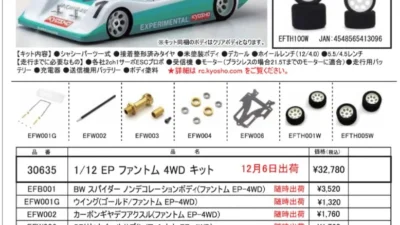 KYOSHO RC Information　1/12 電動4WDレーシングカー ファントム 4WD 再入荷 ＆ 小径タイヤ 新登場！