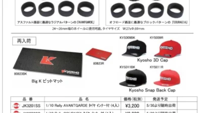 KYOSHO RC Information　JETKO 1/10用ラリータイヤ 新登場！　KYOSHOピットマット＆キャップ 再入荷