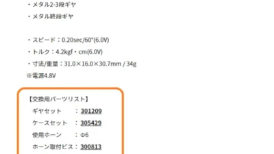双葉電子工業株式会社　サーボの製品情報に交換用パーツリスト追加についてのお知らせを公開