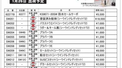 KYOSHO RC Information　レーシングヨット シーウインド用 スペアパーツ 新登場（品番・価格変更も含む）