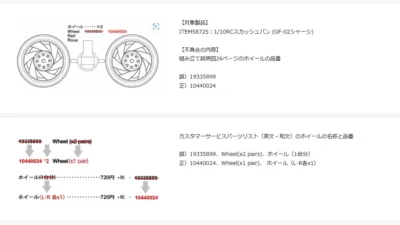 株式会社タミヤ　「1/10RC スカッシュバン(GF-02シャーシ)　説明図の訂正につきまして」を公開