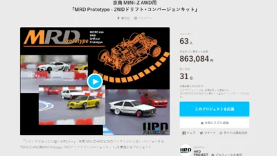 HRD PROJECT　”京商 MINI-Z AWD用「MRD Prototype – 2WDドリフト・コンバージョンキット」”クラウドファンディング　2024年4月20日 時点進捗状況
