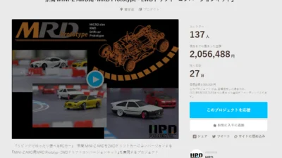 HRD PROJECT　200万円突破！&走行体験会情報公開！”京商 MINI-Z AWD用「MRD Prototype – 2WDドリフト・コンバージョンキット」”クラウドファンディング　2024年4月24日時点進捗状況 ２