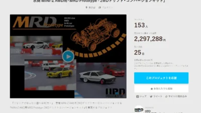 HRD PROJECT　”京商 MINI-Z AWD用「MRD Prototype – 2WDドリフト・コンバージョンキット」”クラウドファンディング　2024年4月26日 時点進捗状況