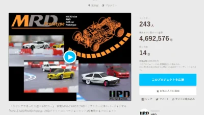 HRD PROJECT　”京商 MINI-Z AWD用「MRD Prototype – 2WDドリフト・コンバージョンキット」”クラウドファンディング　2024年5月7日 時点進捗状況