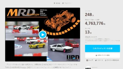 HRD PROJECT　”京商 MINI-Z AWD用「MRD Prototype – 2WDドリフト・コンバージョンキット」”クラウドファンディング　2024年5月8日 時点進捗状況