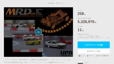 HRD PROJECT　”京商 MINI-Z AWD用「MRD Prototype – 2WDドリフト・コンバージョンキット」”クラウドファンディング　2024年5月10日 時点進捗状況