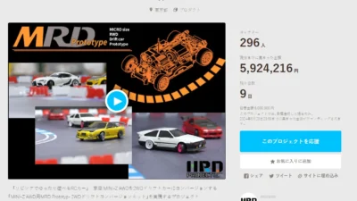 HRD PROJECT　”京商 MINI-Z AWD用「MRD Prototype – 2WDドリフト・コンバージョンキット」”クラウドファンディング　2024年5月12日 時点進捗状況