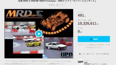 HRD PROJECT　”京商 MINI-Z AWD用「MRD Prototype – 2WDドリフト・コンバージョンキット」”クラウドファンディング　最終結果