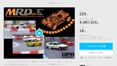 HRD PROJECT　”京商 MINI-Z AWD用「MRD Prototype – 2WDドリフト・コンバージョンキット」”クラウドファンディング　2024年5月3日 時点進捗状況