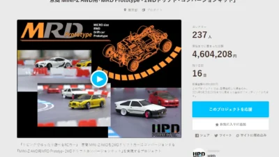 HRD PROJECT　”京商 MINI-Z AWD用「MRD Prototype – 2WDドリフト・コンバージョンキット」”クラウドファンディング　2024年5月5日 時点進捗状況