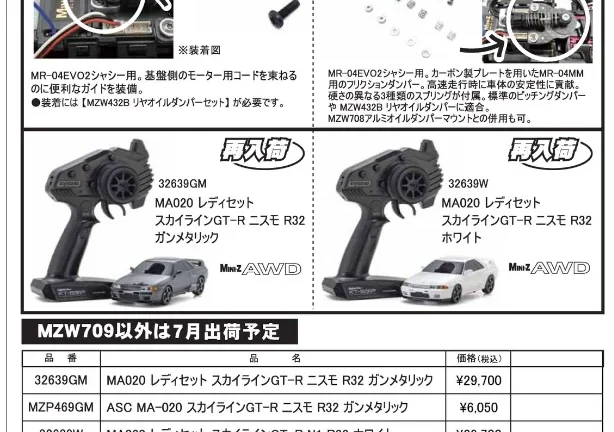 KYOSHO RC Information　MR-04用 オプションパーツ 新発売、ミニッツAWD R32GT-R再出荷を発表