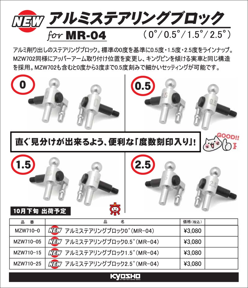 KYOSHO RC Information　ミニッツ　MR-04用 アルミステアリングブロック を発表