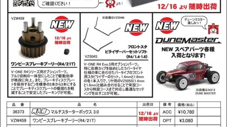 KYOSHO RC Information　スターターボックス再入荷 とV-ONE / デューンマスター 用 新パーツを発表