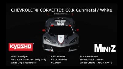 KYOSHO CORPORATION 　■KYOSHO MINI-Z RWD CHEVROLET® CORVETTE® C8.R Gunmetal / White