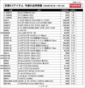 KYOSHO RC Information　今週の出荷情報（2025年7月7日～7月11日）