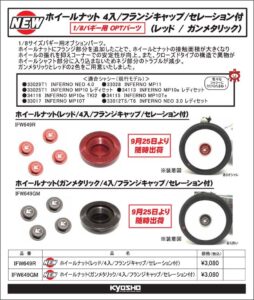 KYOSHO RC Information　1/8バギー用 ホイールナット（フランジキャップ/セレーション付）を発表