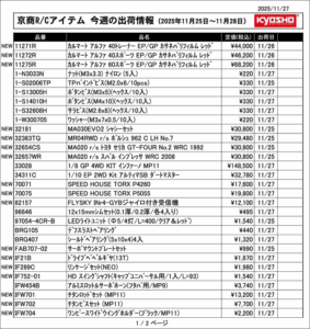 KYOSHO RC Information　今週の出荷情報（2025年11月25日～11月28日）