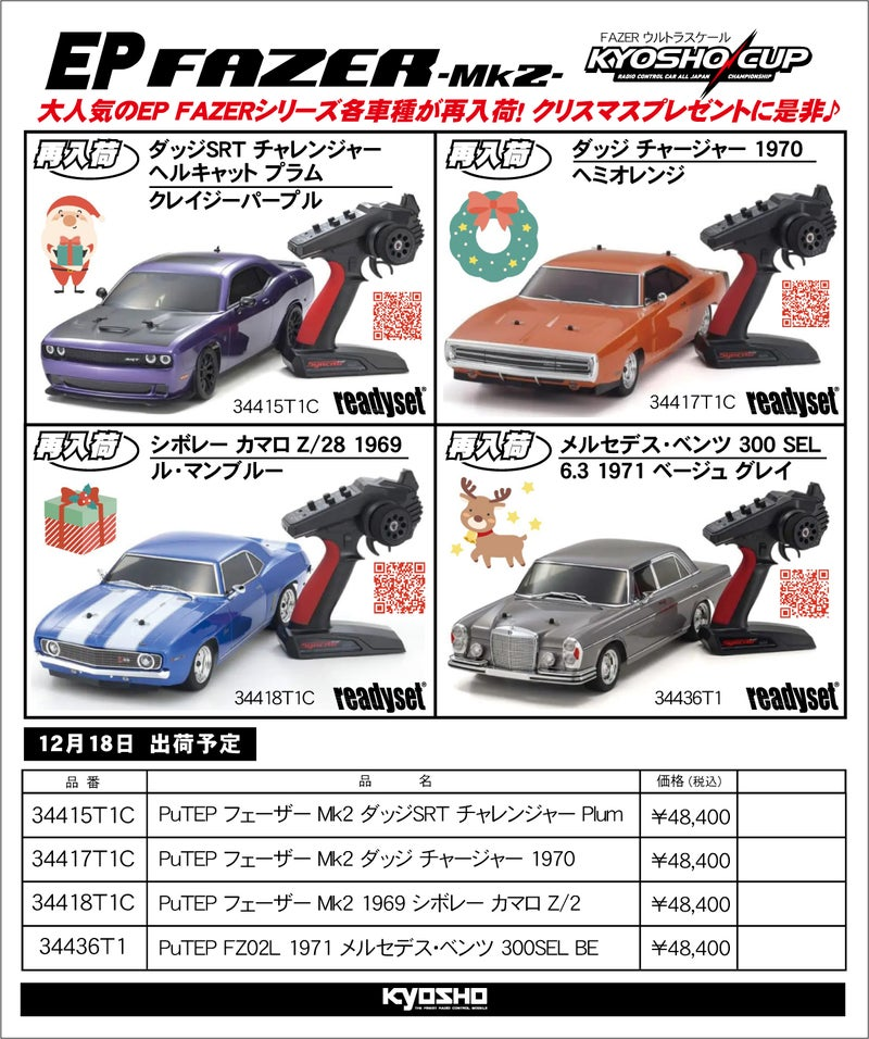 KYOSHO RC Information　 1/10 EP 4WD FAZER Mk.2 レディセット 各種 再入荷を発表