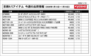 KYOSHO RC Information　今週の出荷情報（2026年1月13日～1月16日）