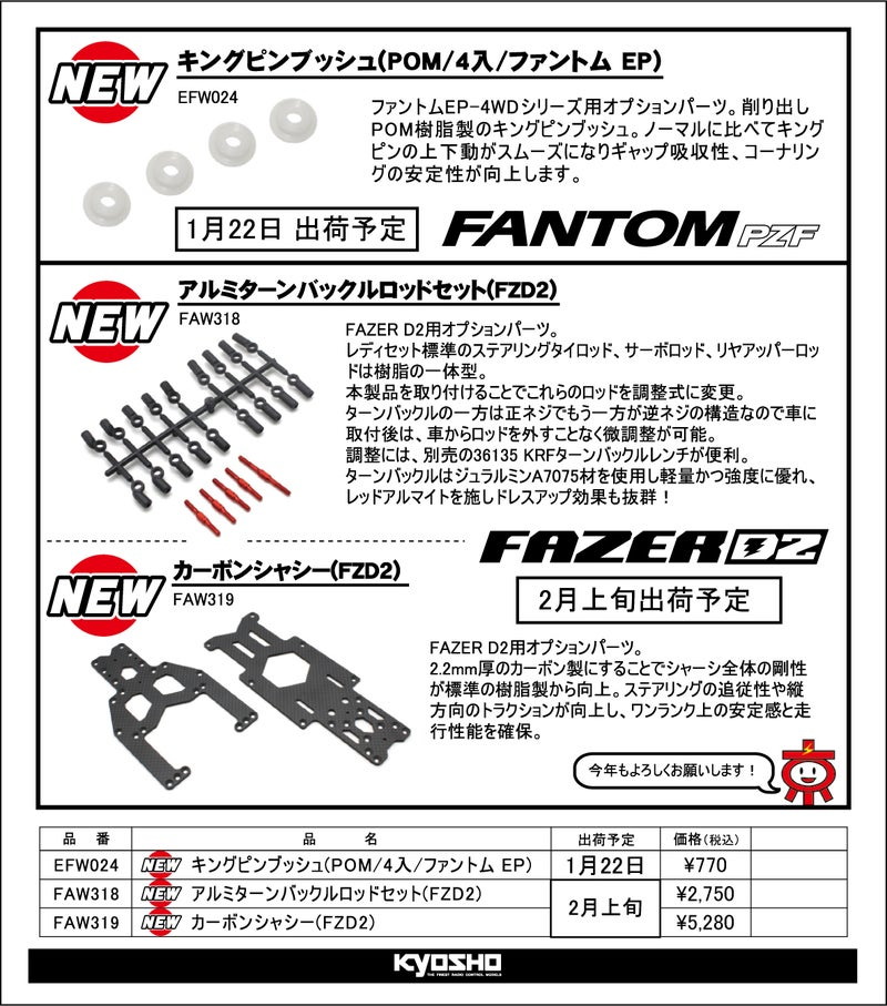 KYOSHO RC Information　ファントム EP 4WD ＆ フェーザー D2 用 オプションパーツを発表