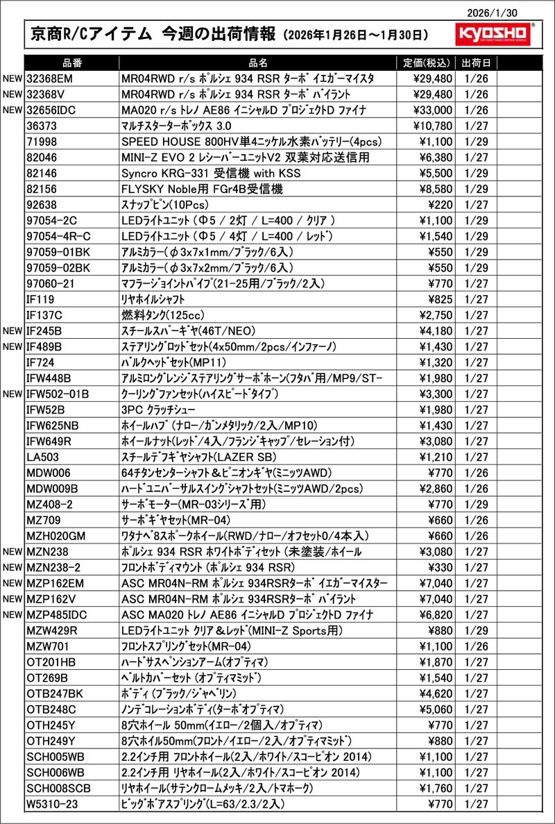 KYOSHO RC Information 今週の出荷情報(2026年1月26日~1月30日) 13 KYOSHO RC Information 今週の出荷情報(2026年1月26日~1月30日)