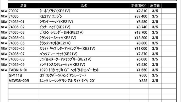 KYOSHO RC Information　今週の出荷情報（2026年3月2日～3月6日）