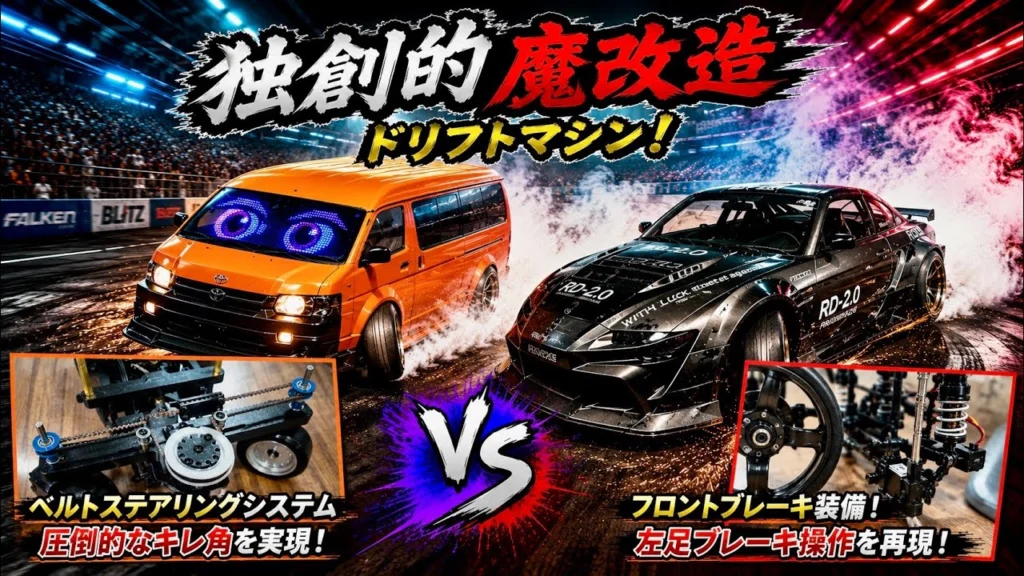 すだぴょんRCチャンネル　■超舵角＆超ロール！フロントブレーキ装備！くっつーさんの改造ドリフトマシン in ミハナダスピードウェイ