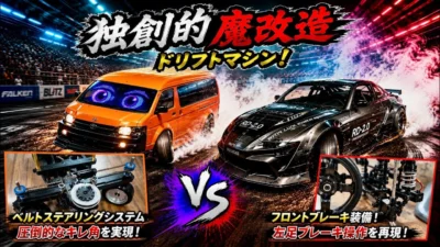 すだぴょんRCチャンネル　■超舵角＆超ロール！フロントブレーキ装備！くっつーさんの改造ドリフトマシン in ミハナダスピードウェイ