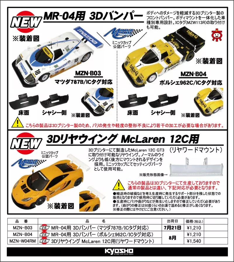 KYOSHO RC Information　ミニッツ MR-04LM用 3Dバンパー ＆ マクラーレン12C用 3Dリヤウイングを発表