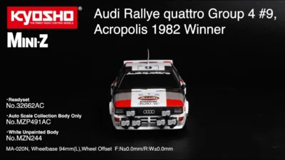 KYOSHO CORPORATION　■KYOSHO MINI-Z AWD Audi Rallye quattro Group 4 #9, Acropolis 1982 Winner